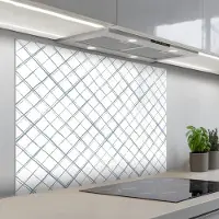 KitchenYeah Spatscherm 100x75 cm - Zelfklevende achterwand Raster - Blauw - Patroon - Keuken muurbeschermer - Spatwand fornuis