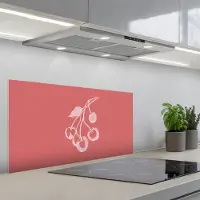 KitchenYeah Spatscherm 90x45 cm - Zelfklevende achterwand Lijnillustratie - Kersen - Tak - Wit - Keuken muurbeschermer - Spatwand fornuis