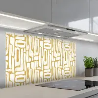KitchenYeah Spatscherm 120x60 cm - Zelfklevende achterwand Zandkleur - Wit - Patroon - Keuken muurbeschermer - Spatwand fornuis
