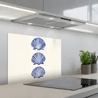 KitchenYeah Spatscherm 70x55 cm - Zelfklevende achterwand Schelpen - Blauw - Patroon - Keuken muurbeschermer - Spatwand fornuis