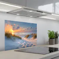 KitchenYeah Spatscherm 70x50 cm - Zelfklevende achterwand Zonsondergang - Strand - Natuur - Zee - Zomer - Keuken muurbeschermer - Spatwand fornuis