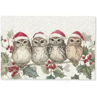 MuchoWow Deurmat 90x60 cm - Droogloopmat Uilen - Tak - Hulstblaadjes - Kerstmuts - Mat voor binnen - Schoonloopmat - Deurmatten met print - Inloopmat