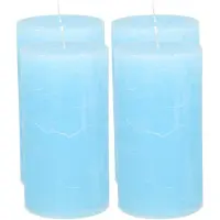 Atmosphera Stompkaars - 4x - licht blauw - 7 x 13 cm - cilinderkaars - kaarsen - rustiek model