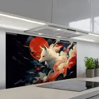 KitchenYeah Spatscherm 120x60 cm - Zelfklevende achterwand Witte vos - wolken - maan - Keuken muurbeschermer - Spatwand fornuis