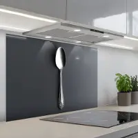 KitchenYeah Spatscherm 90x60 cm - Zelfklevende achterwand Zilver - Metaal - Lepel - Keuken muurbeschermer - Spatwand fornuis