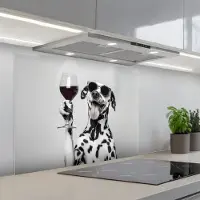 KitchenYeah Spatscherm 80x60 cm - Zelfklevende achterwand Zonnebril - Dalmatiër - Wijnglas - Tong - Keuken muurbeschermer - Spatwand fornuis