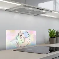KitchenYeah Spatscherm 70x30 cm - Zelfklevende achterwand Wereldkaart - Pastel - Lijnen - Keuken muurbeschermer - Spatwand fornuis