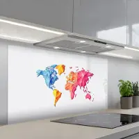 KitchenYeah Spatscherm 120x60 cm - Zelfklevende achterwand Wereldkaart - Kleurrijk - Geometrisch - Keuken muurbeschermer - Spatwand fornuis