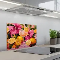 KitchenYeah Spatscherm 60x45 cm - Zelfklevende achterwand Drink - Bloemen - Yellow - Keuken muurbeschermer - Spatwand fornuis