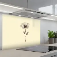 KitchenYeah Spatscherm 90x60 cm - Zelfklevende achterwand Klaproos - Illustratie - Zwart - Keuken muurbeschermer - Spatwand fornuis