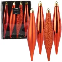 HOME & Styling collection Kerstballen Set Onbreekbaar Rood Ijspegels 15 cm 4 stuks - Kerstdecoratie
