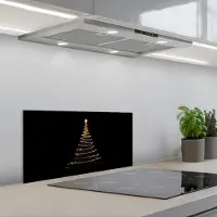 KitchenYeah Spatscherm 70x30 cm - Zelfklevende achterwand Magisch - Kerstboom - Lichtspiralen - Zwart - Keuken muurbeschermer - Spatwand fornuis
