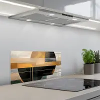 KitchenYeah Spatscherm 70x30 cm - Zelfklevende achterwand Abstract - Goud - Brons - Groen - Vormen - Modern - Keuken muurbeschermer - Spatwand fornuis