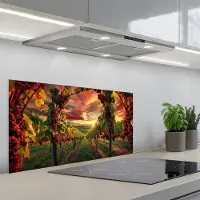 KitchenYeah Spatscherm 90x45 cm - Zelfklevende achterwand Wijngaard - Druiven - Zonsondergang - Keuken muurbeschermer - Spatwand fornuis