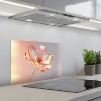 KitchenYeah Spatscherm 60x40 cm - Zelfklevende achterwand Glazen - Bloem - Roze - Keuken muurbeschermer - Spatwand fornuis