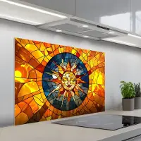 KitchenYeah Spatscherm 100x65 cm - Zelfklevende achterwand Mozaïek - Zon - Geel - Cirkel - Keuken muurbeschermer - Spatwand fornuis