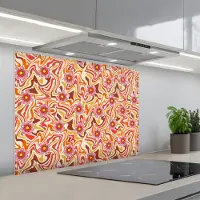 KitchenYeah Spatscherm 90x70 cm - Zelfklevende achterwand Retro - Bloemen - Patroon - Keuken muurbeschermer - Spatwand fornuis