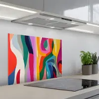 KitchenYeah Spatscherm 70x50 cm - Zelfklevende achterwand Abstract - Kleurrijk - Golven - Lijnen - Keuken muurbeschermer - Spatwand fornuis