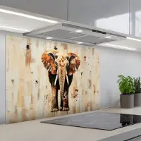 KitchenYeah Spatscherm 90x60 cm - Zelfklevende achterwand Olifant - Slurf - Mozaïek - Abstract - Keuken muurbeschermer - Spatwand fornuis