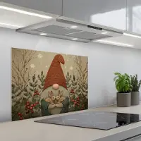 KitchenYeah Spatscherm 70x55 cm - Zelfklevende achterwand Kerstgnome - Konijntjes - Kleurrijk - Keuken muurbeschermer - Spatwand fornuis