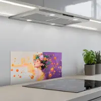 KitchenYeah Spatscherm 60x30 cm - Zelfklevende achterwand Abstract - Vrouw - Bloemenkroon - Goud - Keuken muurbeschermer - Spatwand fornuis