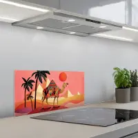KitchenYeah Spatscherm 70x30 cm - Zelfklevende achterwand Kameel - Pyramides - Rode zon - Keuken muurbeschermer - Spatwand fornuis