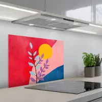 KitchenYeah Spatscherm 70x55 cm - Zelfklevende achterwand Bladeren - Zon - Abstracte vormen - Keuken muurbeschermer - Spatwand fornuis