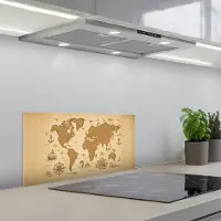 KitchenYeah Spatscherm 70x30 cm - Zelfklevende achterwand Wereldkaart - Decoratief - Avontuurlijk - Keuken muurbeschermer - Spatwand fornuis