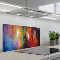 KitchenYeah Spatscherm 90x45 cm - Zelfklevende achterwand Grachtenpanden - Kunst - Schilderij - Amsterdam - Keuken muurbeschermer - Spatwand fornuis