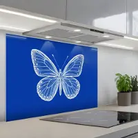 KitchenYeah Spatscherm 90x60 cm - Zelfklevende achterwand Vlinder - Wit - Getekend - Stippen - Keuken muurbeschermer - Spatwand fornuis