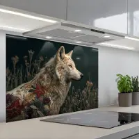 KitchenYeah Spatscherm 80x55 cm - Zelfklevende achterwand Wolf - Bloemen - Natuur - Keuken muurbeschermer - Spatwand fornuis