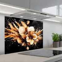 KitchenYeah Spatscherm 90x70 cm - Zelfklevende achterwand Bloemen - Goud - Graffiti - Zwart - Abstract - Keuken muurbeschermer - Spatwand fornuis