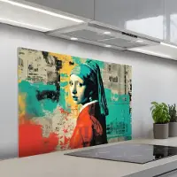 KitchenYeah Spatscherm 100x65 cm - Zelfklevende achterwand Klassiek - Pareloorbel - Streetartstijl - Kleurrijk - Keuken muurbeschermer - Spatwand fornuis