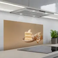 KitchenYeah Spatscherm 100x50 cm - Zelfklevende achterwand Vanilletaart - Cake - Romig - Keuken muurbeschermer - Spatwand fornuis