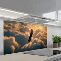 KitchenYeah Spatscherm 120x60 cm - Zelfklevende achterwand Adelaar - Wolken - Zon - Keuken muurbeschermer - Spatwand fornuis