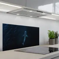 KitchenYeah Spatscherm 80x40 cm - Zelfklevende achterwand Oceaan - Walvishaai - Donkerblauw - Vlekken - Keuken muurbeschermer - Spatwand fornuis