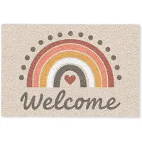MuchoWow Deurmat 90x60 cm - Droogloopmat Welkom - Regenboog - Kleurrijk - Mat voor binnen - Schoonloopmat - Deurmatten met print - Inloopmat