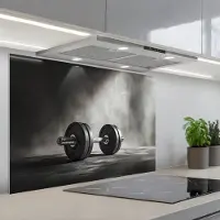 KitchenYeah Spatscherm 90x60 cm - Zelfklevende achterwand Halter - Gewichten - Zwart - Keuken muurbeschermer - Spatwand fornuis