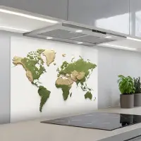 KitchenYeah Spatscherm 80x60 cm - Zelfklevende achterwand Wereldkaart - Reliëf - Aardekleruige tinten - Keuken muurbeschermer - Spatwand fornuis