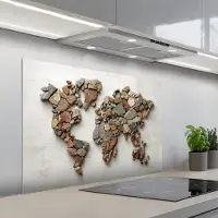 KitchenYeah Spatscherm 100x65 cm - Zelfklevende achterwand Wereldkaart - Stenen - Wit - Keuken muurbeschermer - Spatwand fornuis