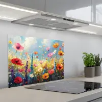 KitchenYeah Spatscherm 70x50 cm - Zelfklevende achterwand Bloemen - Natuur - Botanisch - Kunst - Keuken muurbeschermer - Spatwand fornuis