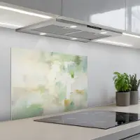 KitchenYeah Spatscherm 70x50 cm - Zelfklevende achterwand Abstract - Kunst - Wit - Groen - Modern - Keuken muurbeschermer - Spatwand fornuis