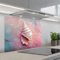 KitchenYeah Spatscherm 90x70 cm - Zelfklevende achterwand Schelp - Pastel - Pink - Keuken muurbeschermer - Spatwand fornuis