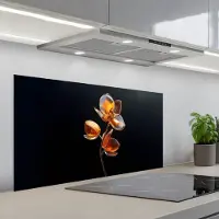KitchenYeah Spatscherm 100x50 cm - Zelfklevende achterwand Bloem - Orchidee - Oranje - Keuken muurbeschermer - Spatwand fornuis