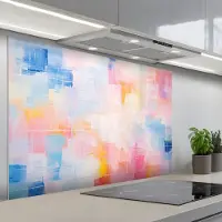 KitchenYeah Spatscherm 120x80 cm - Zelfklevende achterwand Aquarel - Pastel - Abstract - Kunst - Keuken muurbeschermer - Spatwand fornuis
