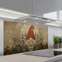 KitchenYeah Spatscherm 120x60 cm - Zelfklevende achterwand Kerstgnome - Konijntjes - Kleurrijk - Keuken muurbeschermer - Spatwand fornuis
