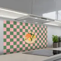 KitchenYeah Spatscherm 120x60 cm - Zelfklevende achterwand Sushi - Bord - Geblokt - Groen - Keuken muurbeschermer - Spatwand fornuis