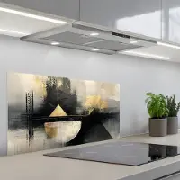 KitchenYeah Spatscherm 90x45 cm - Zelfklevende achterwand Abstract - Zwart - Verf - Modern - Keuken muurbeschermer - Spatwand fornuis