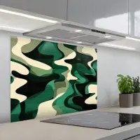 KitchenYeah Spatscherm 80x60 cm - Zelfklevende achterwand Abstract - Camouflage - Groen - Keuken muurbeschermer - Spatwand fornuis