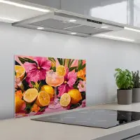 KitchenYeah Spatscherm 60x40 cm - Zelfklevende achterwand Drink - Bloemen - Yellow - Keuken muurbeschermer - Spatwand fornuis